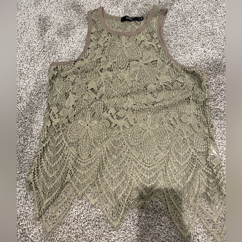 Lace BKE Tank. Olive Green. Size Large.